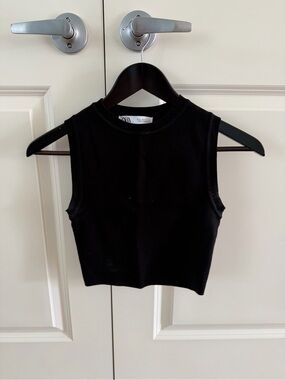 ZARA Black Ribbed Sleeveless Crop Top